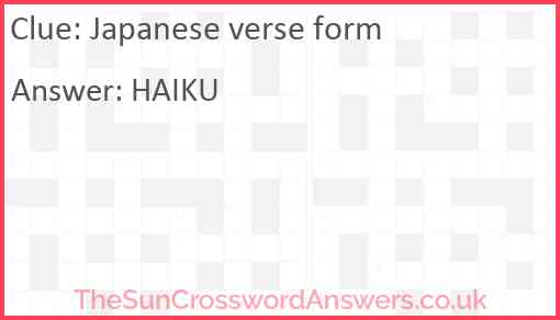 Japanese verse form crossword clue TheSunCrosswordAnswers co uk
