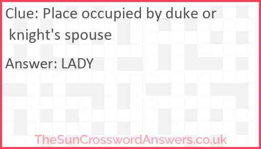 Place occupied by duke or knight's spouse Answer